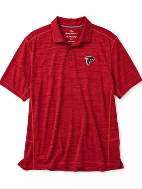 Tommy Bahama Red Atlanta Falcons 1/4 Button Poly S Sleeve Polo Shirt. Mens Large